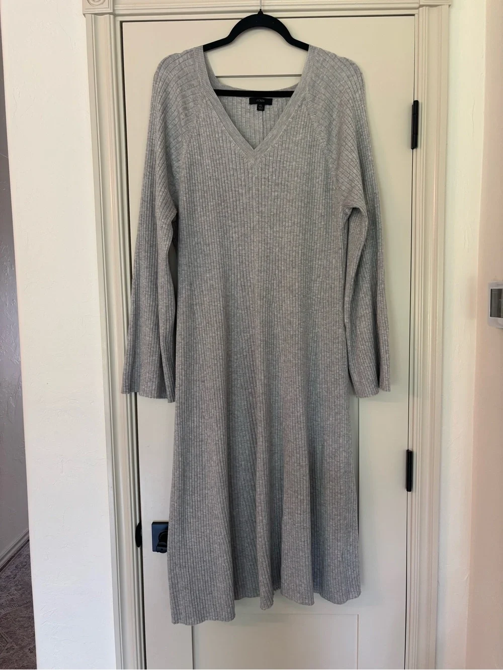 J.Crew Chunky Ribbed Knit Sweater Midi Dress Grey Flare Sleeve Fall Classic XL